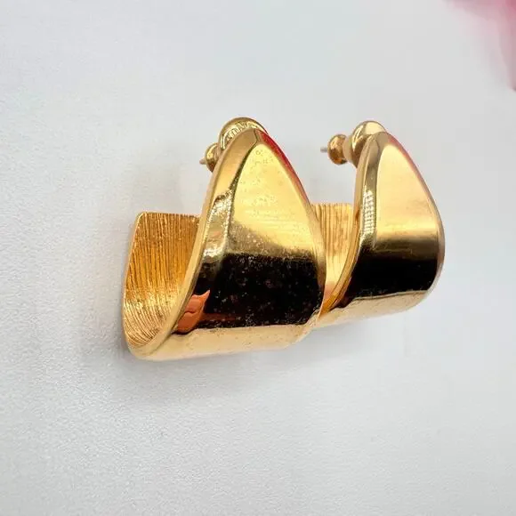 Vintage Monet J Hoop Earrings Gold Tone Signed Luxe Chic Runway Classic Timeless - Picture 14 of 16